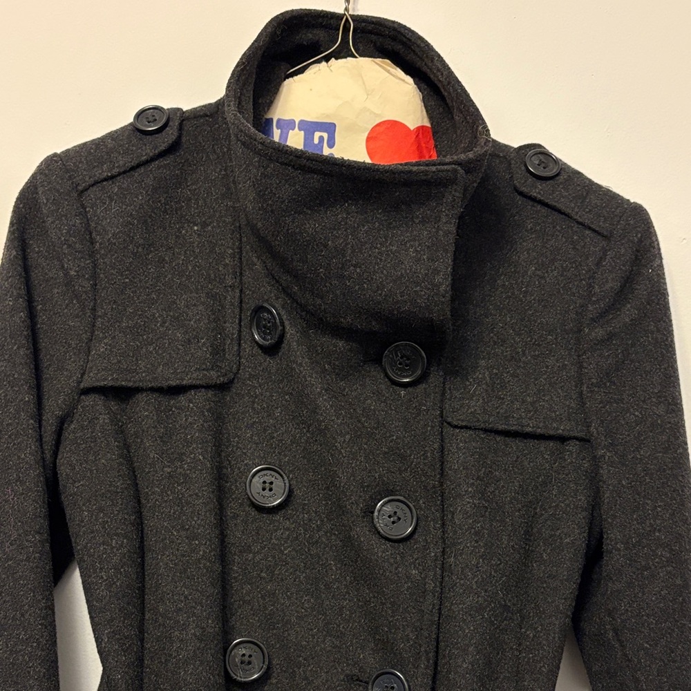 DKNY Double Breasted Long Wool Blend Coat - Picture 4 of 13